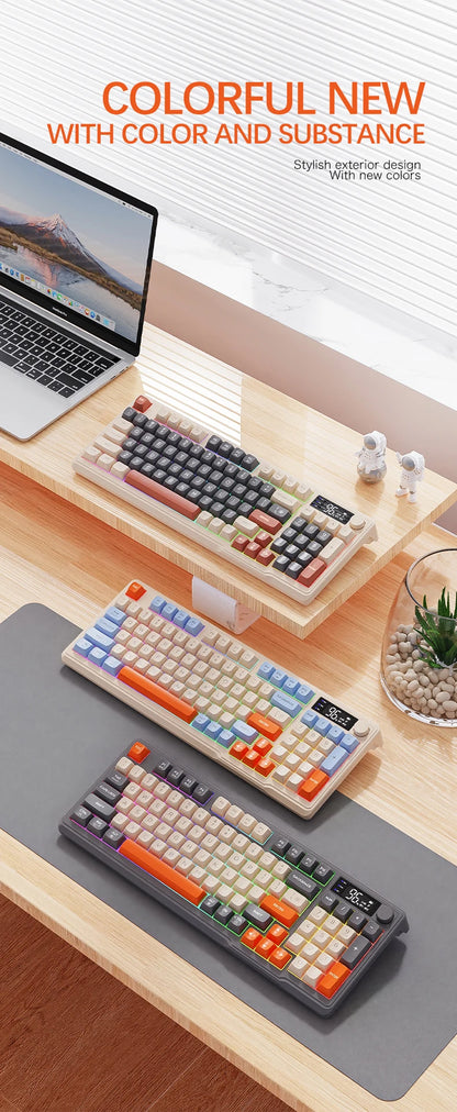 Teclado Bluetooth Sem Fios M96 FREEWOLF com Ecrã Gaming, Ecrã Eletrónico, Ligação a Vários Dispositivos, Ergonomia Gaming