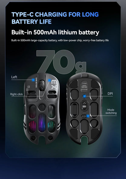 3-Mode Wireless Gaming Mouse with RGB Lighting, Lightweight Bluetooth Mouse, Rechargeable Esports Mouse for PC, Laptop & Gaming