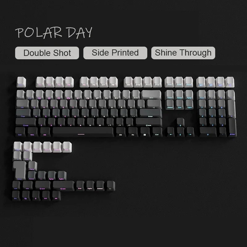 New 133 Key Gradient Gray PBT Double Shot Keycap Side Print Shine Through Backlit Keycaps For Cherry Gamer Mechanical Keyboard