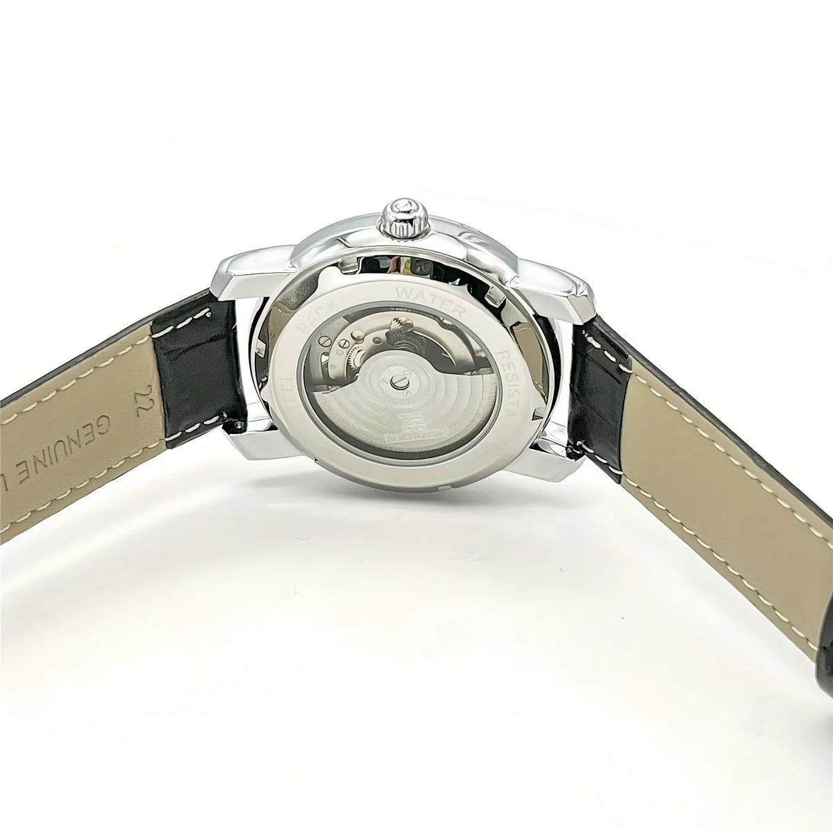 Orologio meccanico automatico da uomo – Elegante design scheletrato, stile «business casual» di tendenza, cassa in lega e cinturino in pelle, senza batteria
