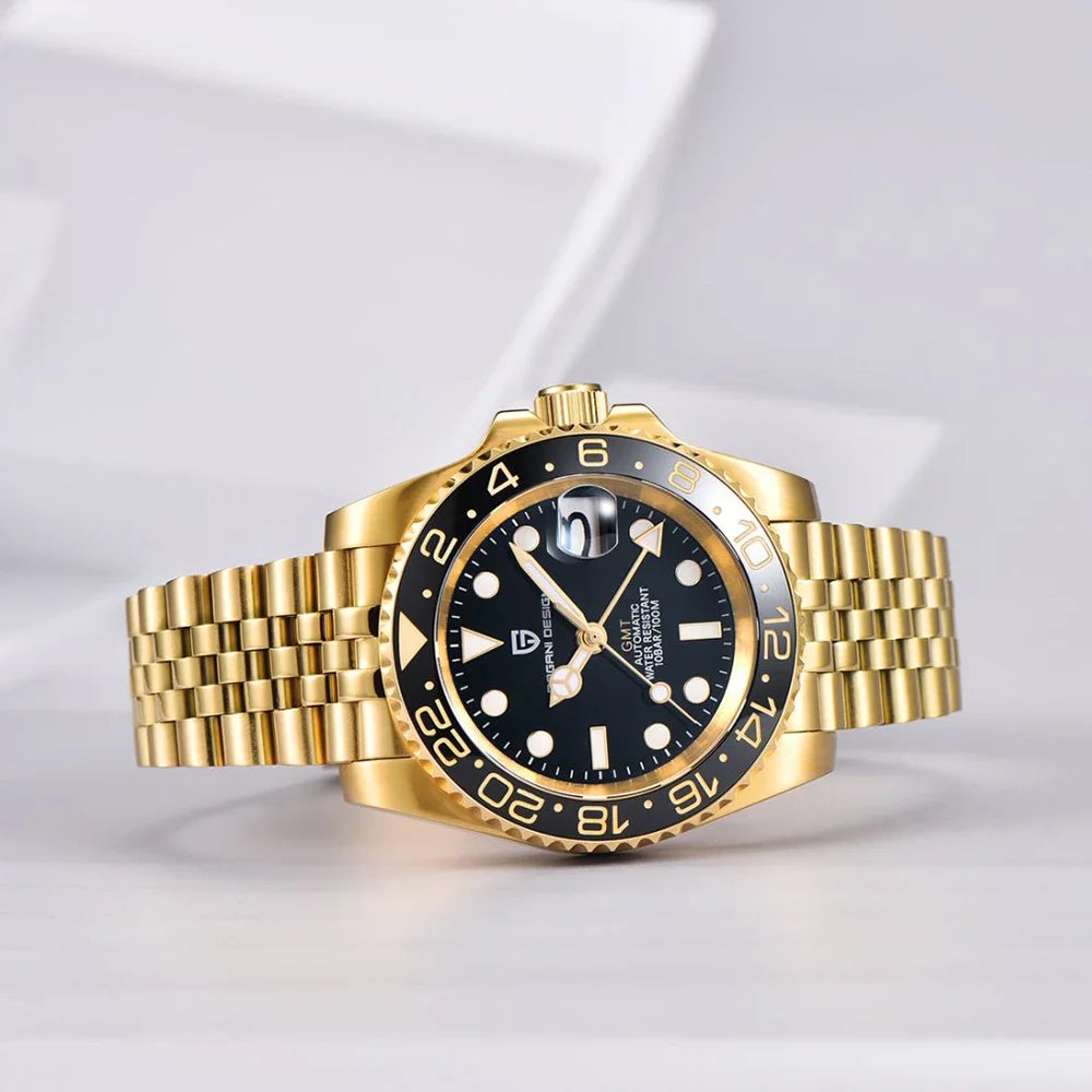 Orologio PAGANI DESIGN GMT 40MM da uomo, di lusso, con vetro zaffiro AR, movimento meccanico automatico, lunetta in ceramica, impermeabile 100M, idea regalo
