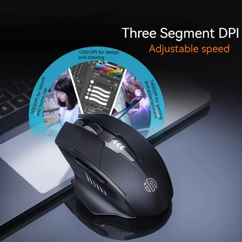 Inphic F1 Rechargeable Wireless Mouse, Bluetooth & 2.4G Silent Wireless Mouse with 6 Buttons, Adjustable DPI, Ergonomic Gaming & Office Mouse for Laptop, PC & Tablet