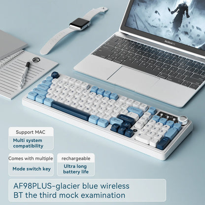 Teclado AJAZZ AF98 com/sem fios, sensação mecânica, para escritório, bateria de longa duração, três modos, iluminação mista RGB, teclas em ABS, ergonómico