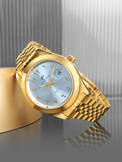 Golden Circular Pointer Quartz Watch, Durable Design Suitable for Daily Wear, Fashionable and Practical Wristwatch