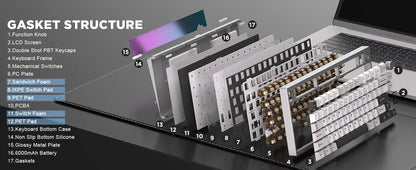 YUNZII AL80 Silver Wireless Mechanical Keyboard, Full Aluminum CNC Custom QMK/VIA Gaming Keyboard, LCD Display Hot Swap Keyboard