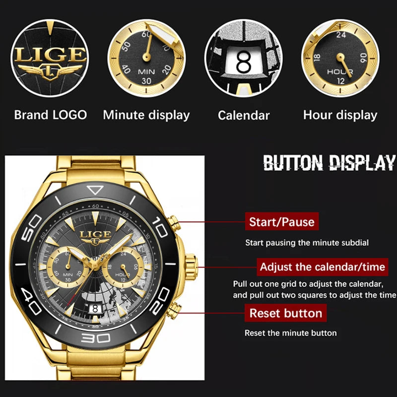 LIGE Top Brand Luxury Mens Watches Casual Business Watch Men Fashion Waterproof Military Men's Quartz Wristwatch Montre Homme