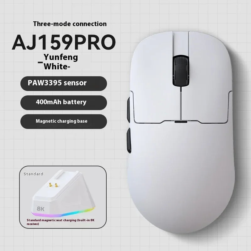 AJAZZ AJ159 APEX Wireless Gaming Mouse, Tri-Mode 8K Gaming Mouse with PAW3950 Sensor, Ultra-Lightweight Low Latency Rechargeable Gaming Mouse with Charging Dock