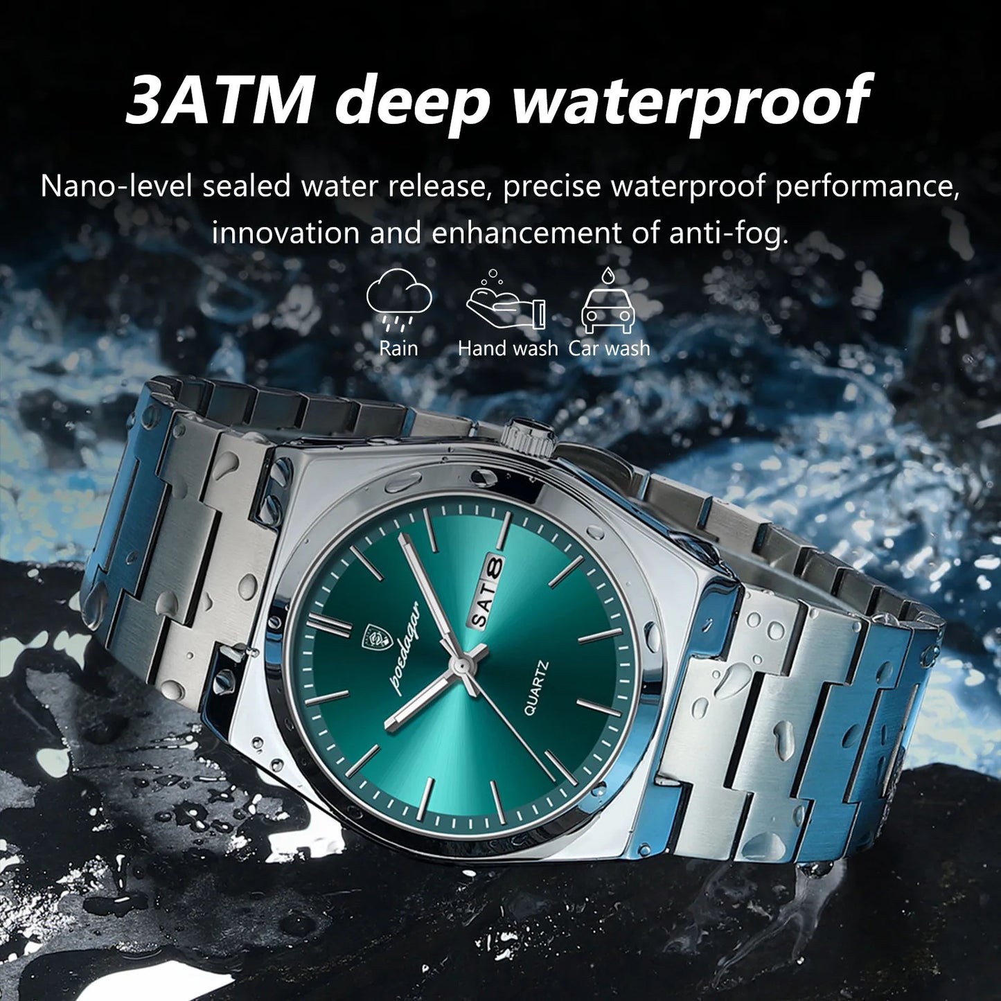 POEDAGAR Fashion Men Watch Waterproof Luminous Date Week Men's Watches Stainless Steel Functional Man Quartz Watch with Gift Box