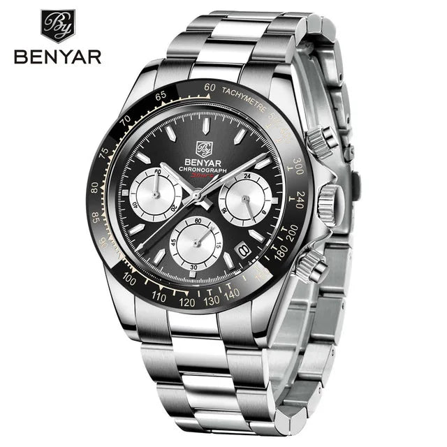 Montres pour hommes BENYAR – Chronographe de luxe, modèle sportif, étanche, en acier inoxydable, à mouvement à quartz