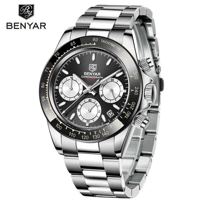 Montres pour hommes BENYAR – Chronographe de luxe, modèle sportif, étanche, en acier inoxydable, à mouvement à quartz