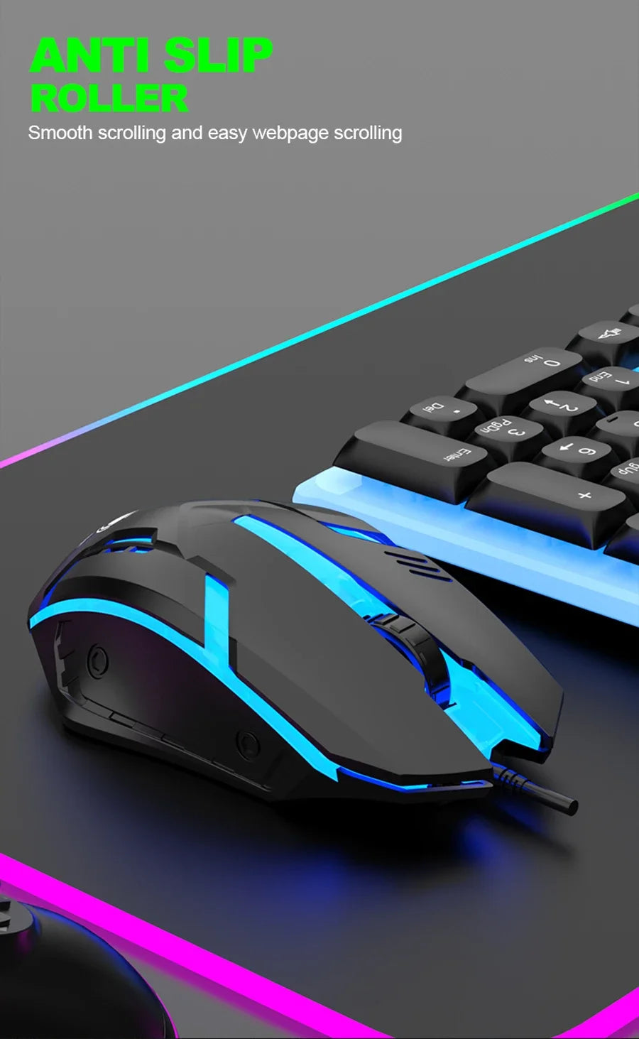 Conjunto gaming NG GTX350 com teclado e rato para computador portátil, retroiluminação LED, teclado USB com fio GTX350, preto