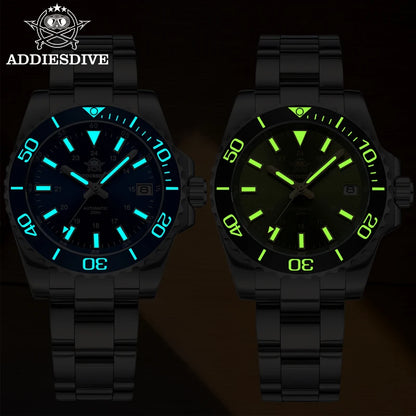 ADDIESDIVE Men's Diver's Watch 200m Sapphire Luminous Ceramic Bezel Men's Analog Mechanical Watch Stainless Steel Diving Watches