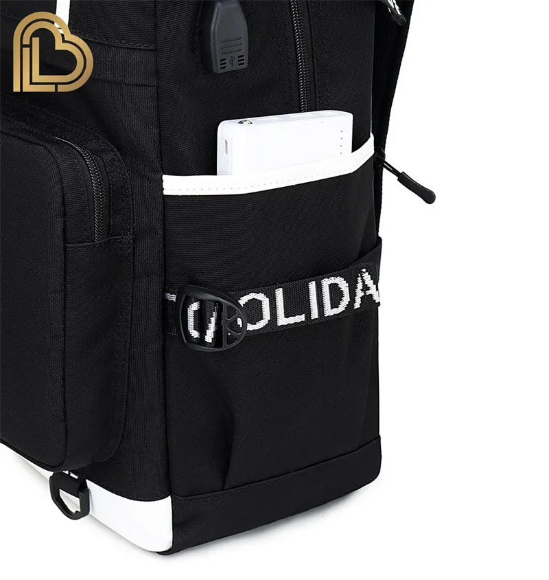 Yule Trooper F-Fortnited Battle Royale Backpack with USB Charging Anime Figures Study Stationery Compartment Students Mochila