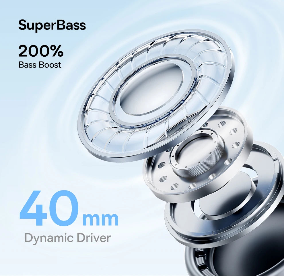 Auscultadores Over-Ear Sem Fios Bluetooth 5.3 Baseus – Driver HiFi de 40mm, Headset Dobrável com 70H de Autonomia e Áudio Espacial