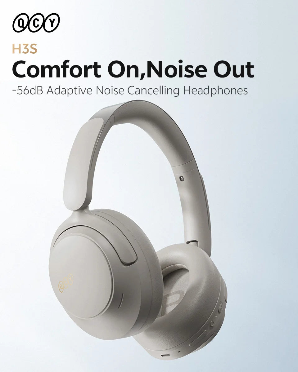 QCY H3S -56dB Adaptive ANC Over Ear Bluetooth 6.0 Headphones – Hi-Res LDAC Wireless Headset, 102H Battery, Dual Driver Spatial Sound