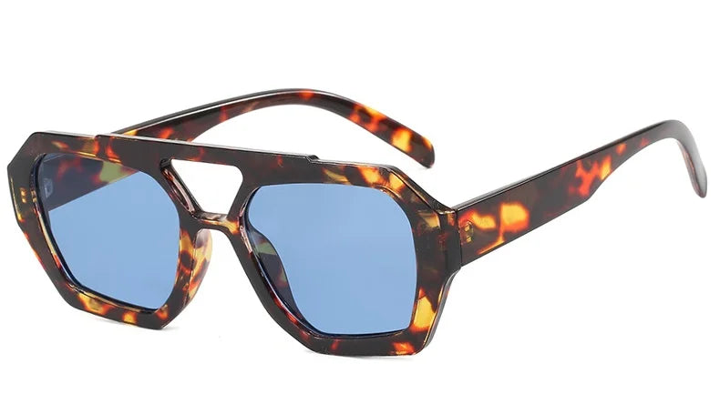 Fashion Pilot Oversized Sunglasses For Women New Double Bridges Sun Glasses Female Retro Square Leopard Purple Eyewear Trendy