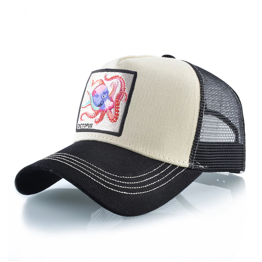 Czapka baseballowa unisex z naszywką z ośmiornicą dla mężczyzn i kobiet – czapka typu snapback na cztery pory roku, czapka typu trucker, czapka sportowa na świeżym powietrzu, oddychająca, codzienna