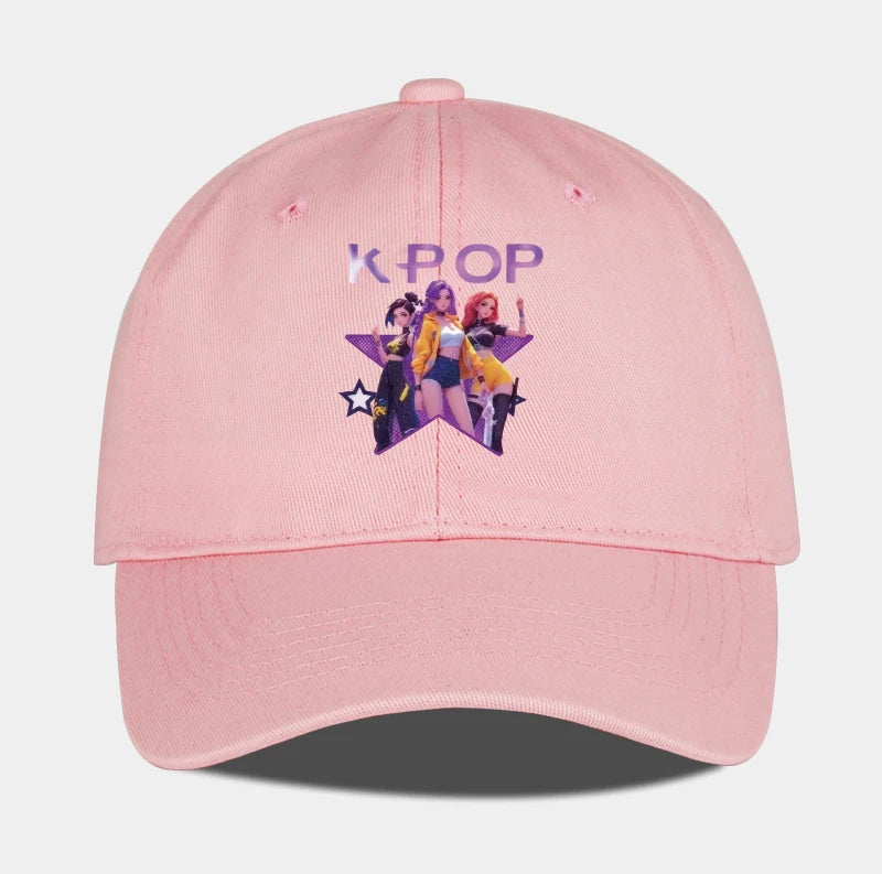 K-POP Cartoon Girl Group Star Print Soft-Peak Baseball Cap - Unisex Casual Retro Adjustable Dad Cap - Y2K Sun Hat
