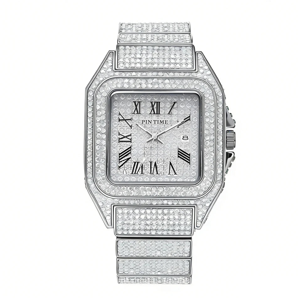 Shine Luxury Hip-Hop Diamond Watch with Emeralds for Men Replica Czech Stone Inlaid Waterproof Gold Watch שעוני יוקרה