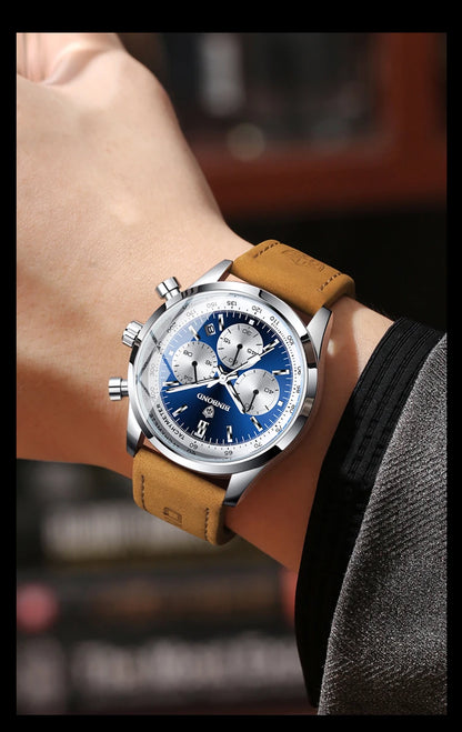 Robuust en nauwkeurig BINBOND-kwartschronograafhorloge voor heren, luxe, met automatische datum, verlicht en waterdicht, casual stijl.