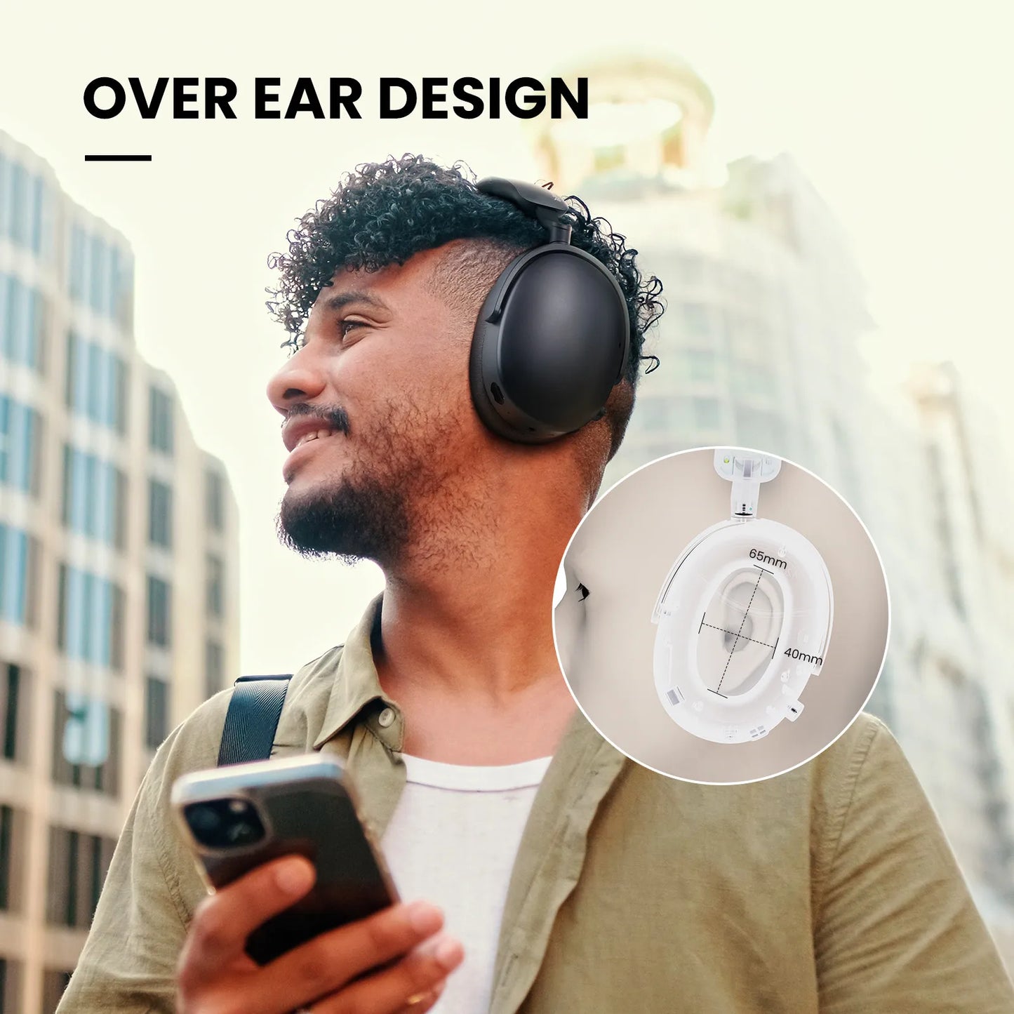 Auscultadores Bluetooth 5.4 Sem Fios Oneodio SuperEQ A200 ANC – Auscultadores Over-Ear com Cancelamento de Ruído, Microfone ENC, Áudio Hi-Res e Controlo por App