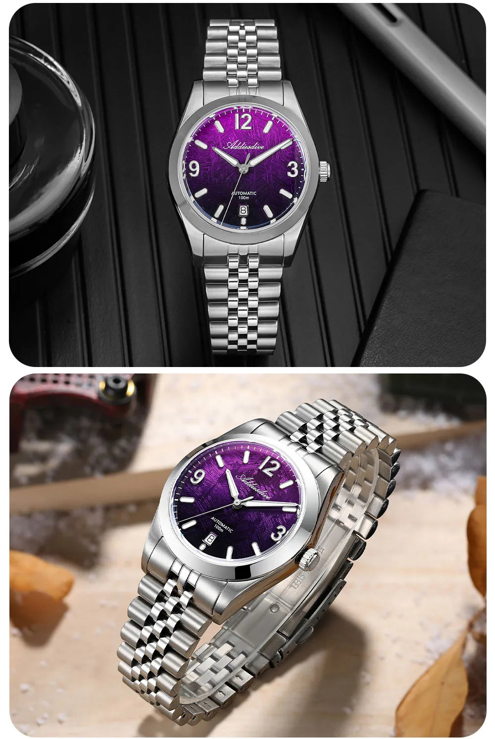 ADDIESDIVE AD2547 BGW9 Super Luminous Men Watch Sapphire Glass 10Bar Waterproof  316L Stainless Steel Automatic Mechanical Watch