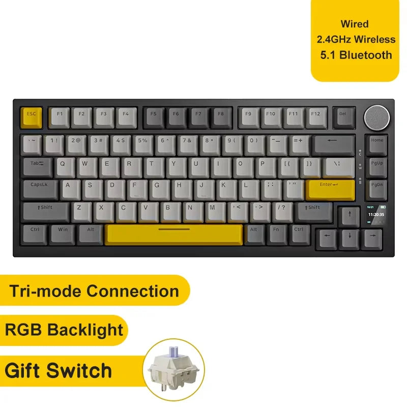 AJAZZ AK820 Mechanical Keyboard Hot-Swappable 82-Key Wired Keyboard with Rotary Volume Knob for Office, Gaming & Home