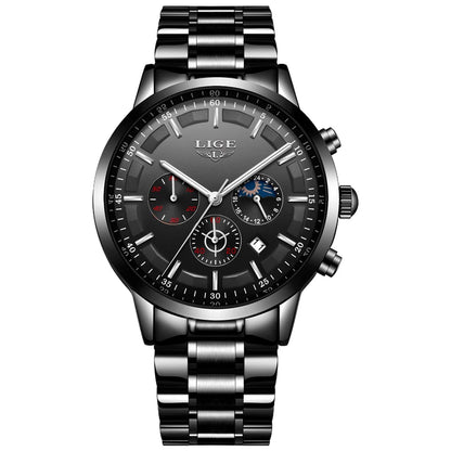 LIGE herenhorloge – Luxe quartz-chronograaf, waterdicht (3 bar), met lichtgevende wijzers – Cadeautip (inclusief doos)