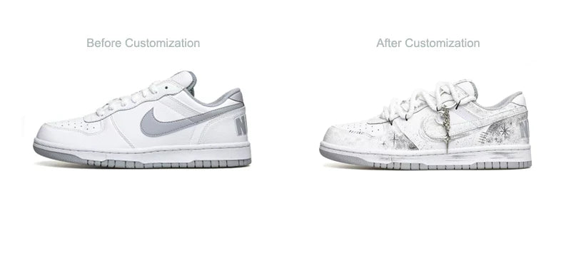 Sneakers personalizzate Nike Dunk Low "Wao" Edizione speciale con sacchetto regalo, stile High Street, decostruite, dipinte a mano con sfumature orientali, da uomo
