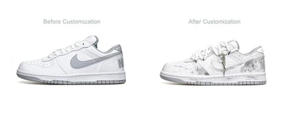 Sneakers personalizzate Nike Dunk Low "Wao" Edizione speciale con sacchetto regalo, stile High Street, decostruite, dipinte a mano con sfumature orientali, da uomo