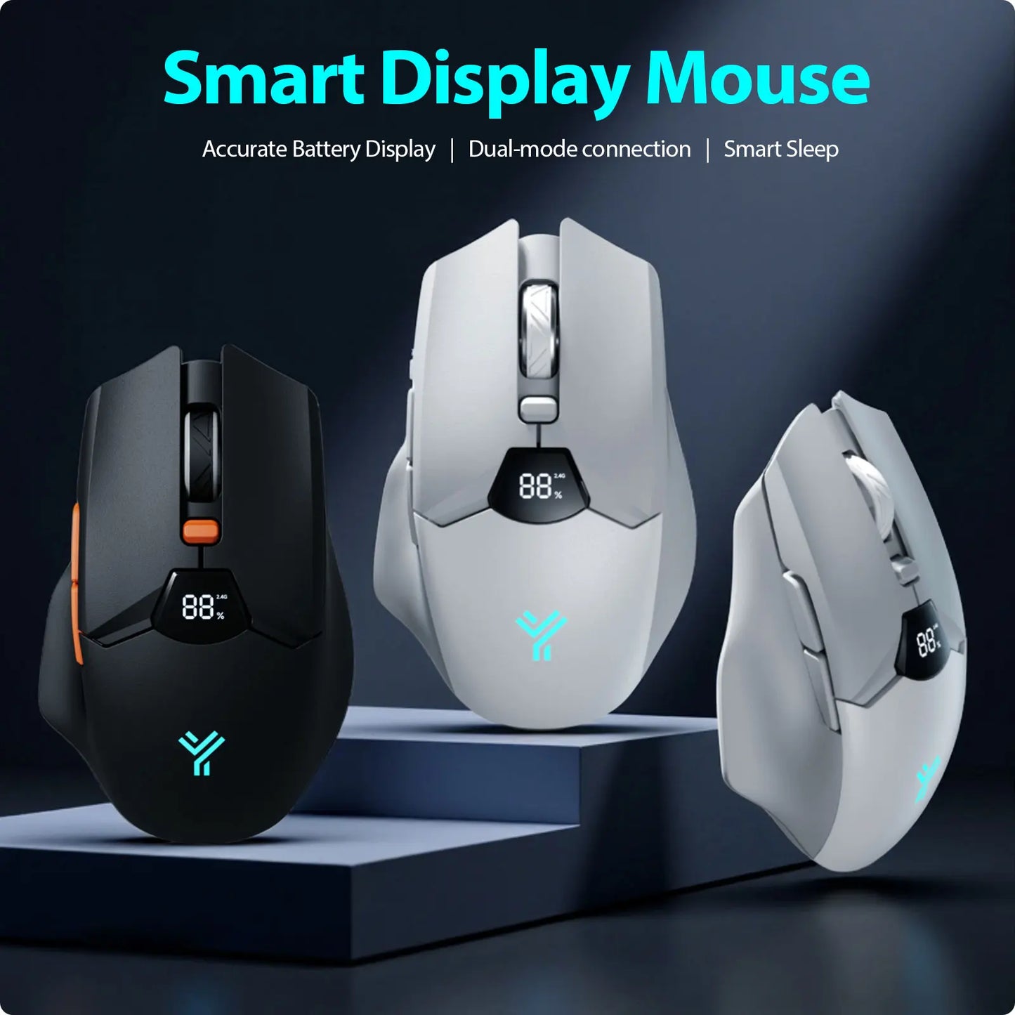 Wireless Bluetooth Mouse with Digital Battery Display, Silent Ergonomic Mouse for PC Laptop Gaming, 2.4G/Bluetooth 5.0