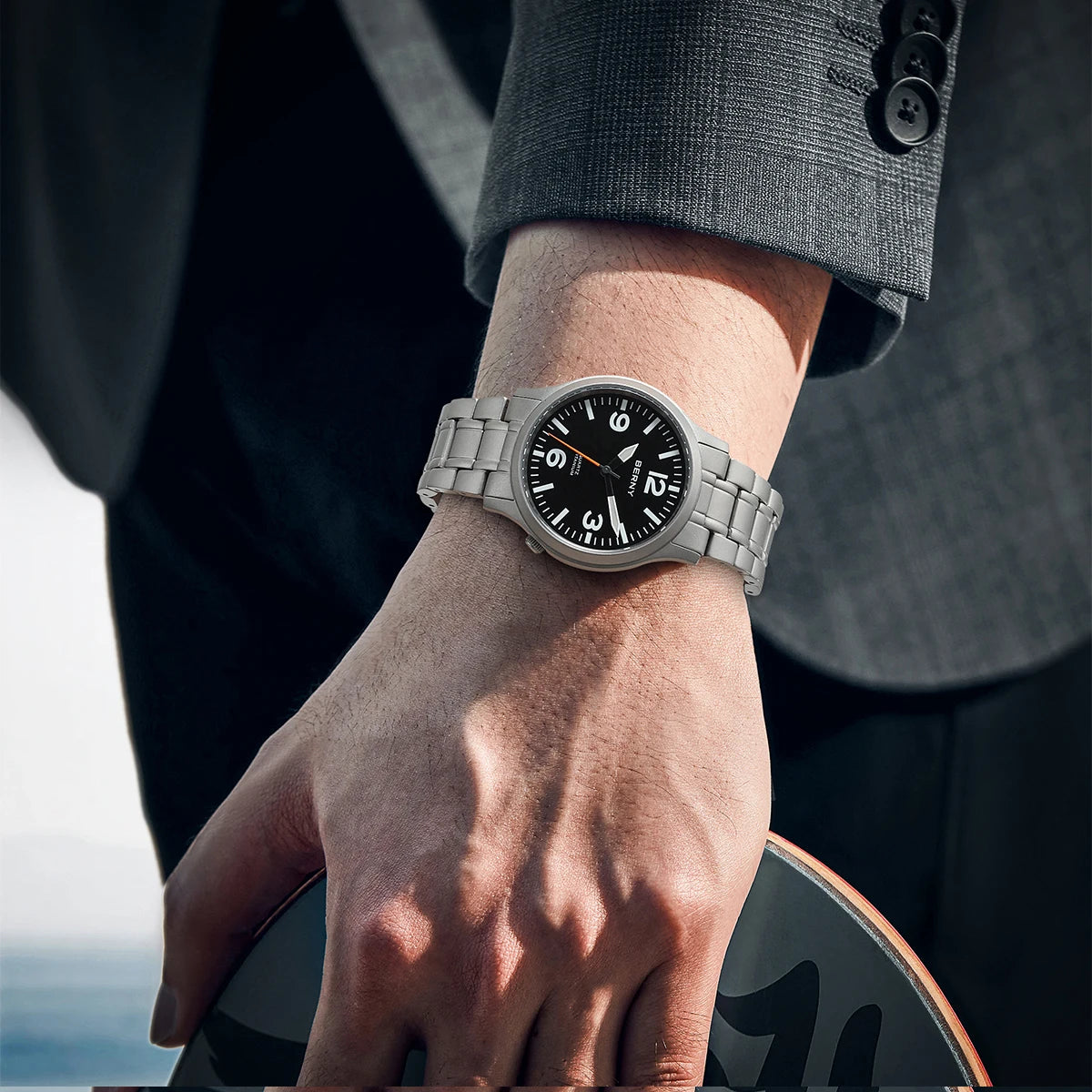 BERNY Full Titanium Men Watch Super Luminous Sports Quartz Watches Lightweight and Comfortable 5ATM Easy Read Wristwatch