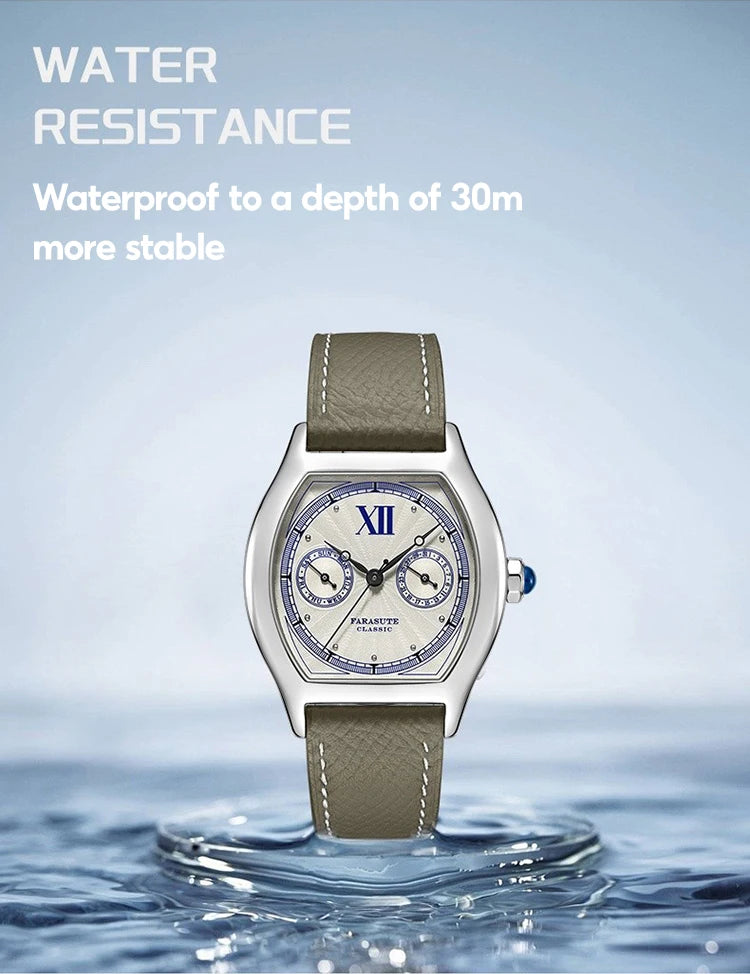 FARASUTE 2024 New 36mm Men's Quartz Watch VH64 Movement Stainless Steel Sports Fashion Sapphire Glass Waterproof Men's Watch