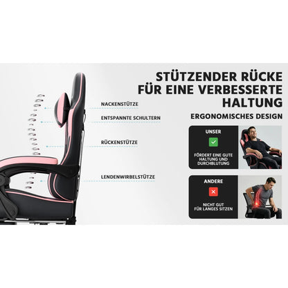 Ergonomic Gaming Chair with Lumbar Support, Adjustable Office Chair, Breathable PU Leather Computer Chair with Footrest & Reclining Backrest