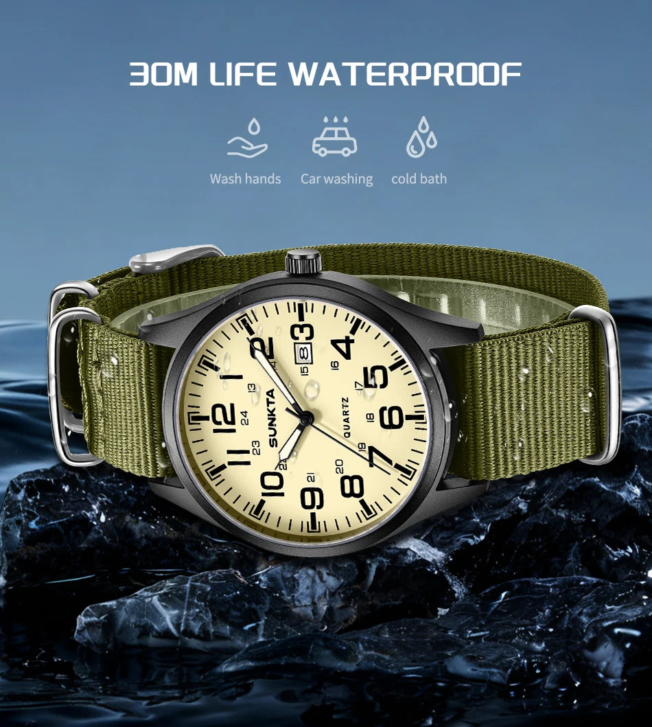 2026 SUNKTA Top Luxury Mens Watch Fashion Casual Quartz Wristwatches Luminous 30M Waterproof Nylon LIGE Watches Men Gifts Reloj