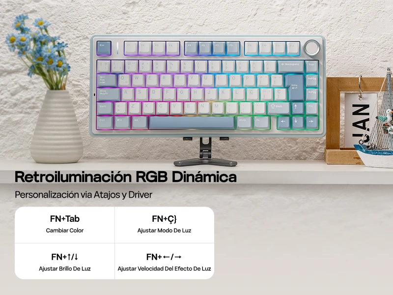 EPOMAKER AULA F75 ISO-ES 75% Spanish QWERTY Hot-Swap Gasket-Mounted Wired/Bluetooth/2.4GHz Wireless Mechanical Gaming Keyboard RGB Backlight