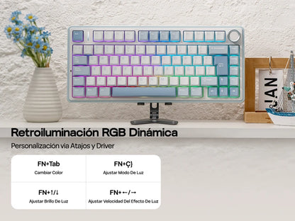 EPOMAKER AULA F75 ISO-ES 75% Spanish QWERTY Hot-Swap Gasket-Mounted Wired/Bluetooth/2.4GHz Wireless Mechanical Gaming Keyboard RGB Backlight