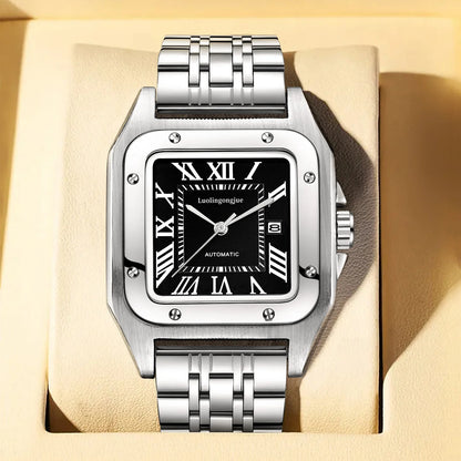 High-End Business Series Men's Watches, Fully Automatic Mechanical Watches, Skeleton Design, Butterfly Clasp Stainless Steel Strap, High-End Luxury Small Square Men's Watches, Fashionable Business Casual Multifunctional Men's