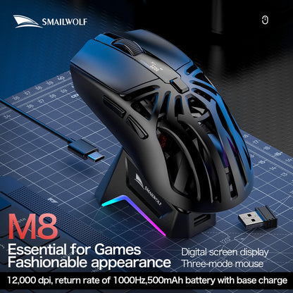 SMAILWOLF M8 Bluetooth Wireless Gaming Mouse, Tri-Mode RGB Rechargeable Mouse with PAW3311 Sensor, 12000 DPI Lightweight Gaming Mouse for PC & Office