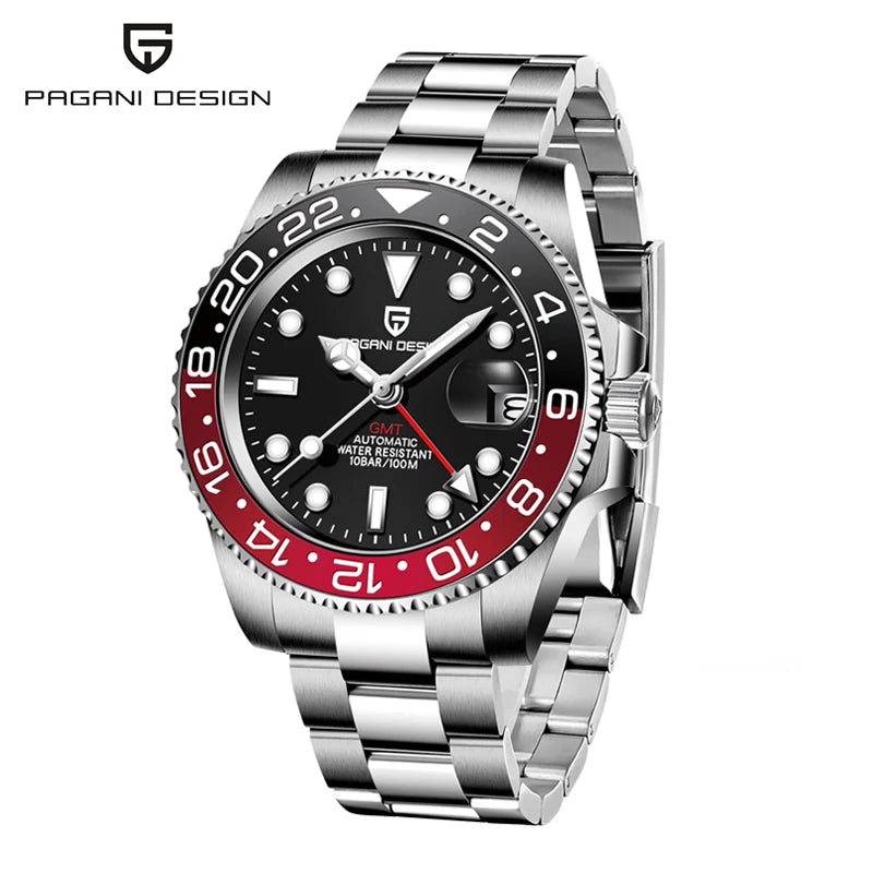Orologio PAGANI DESIGN GMT 40MM da uomo, di lusso, con vetro zaffiro AR, movimento meccanico automatico, lunetta in ceramica, impermeabile 100M, idea regalo