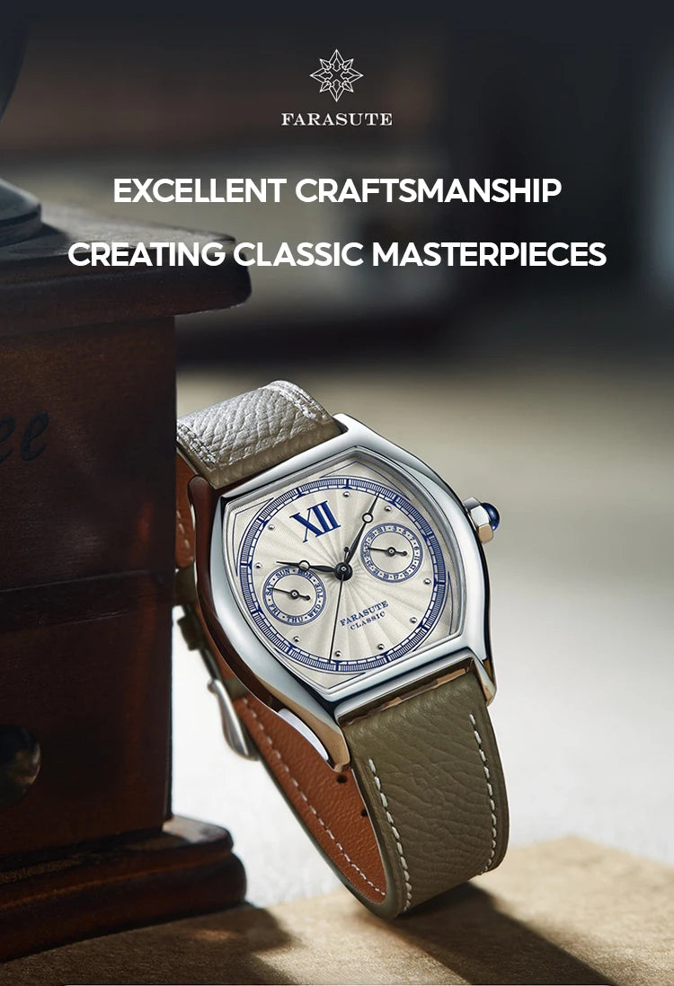 FARASUTE 2024 New 36mm Men's Quartz Watch VH64 Movement Stainless Steel Sports Fashion Sapphire Glass Waterproof Men's Watch