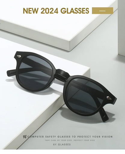 Simple Vintage Round Sunglasses Women Men 2025 Luxury Brand Design Retro Rivet Yellow Blue Lens Square Sun Glasses Female UV400