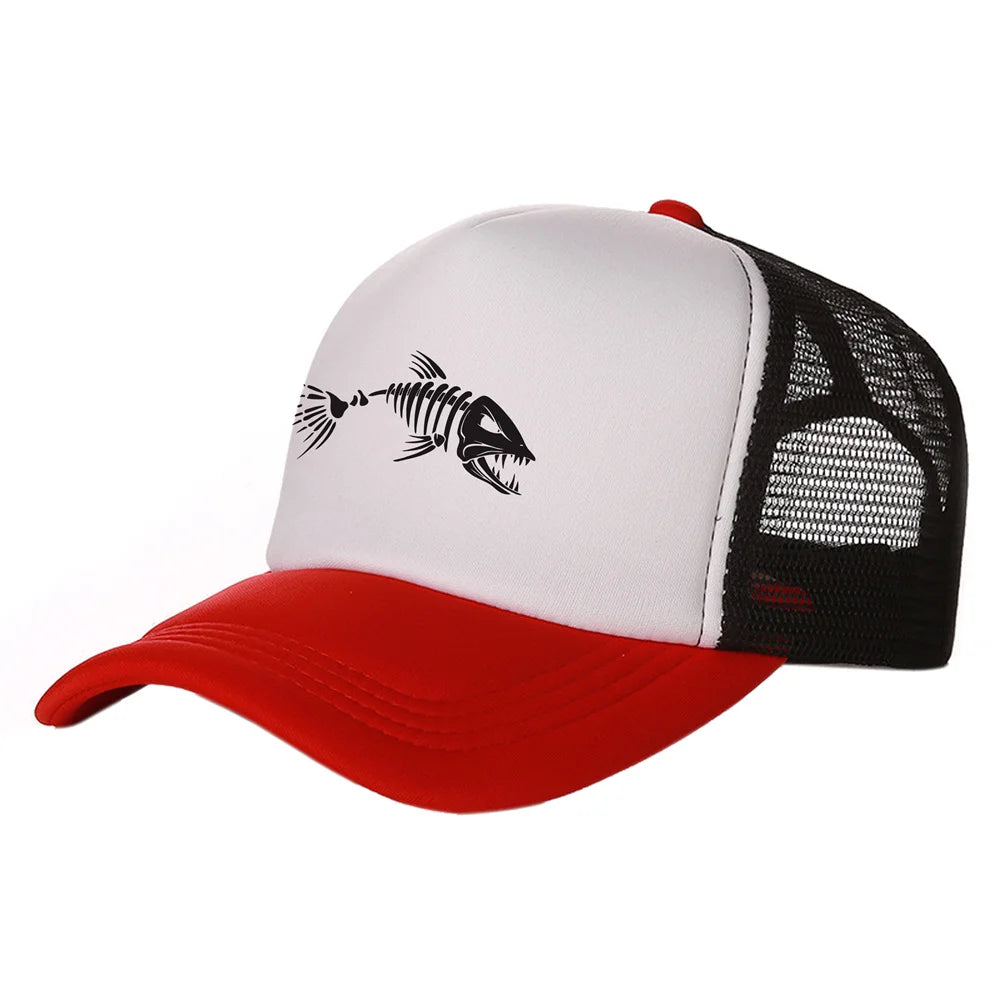 Fishbone Trucker Cap Men Fishing Skeleton Fish Bone Baseball Caps Unisex Mesh Net Hats MZ-496