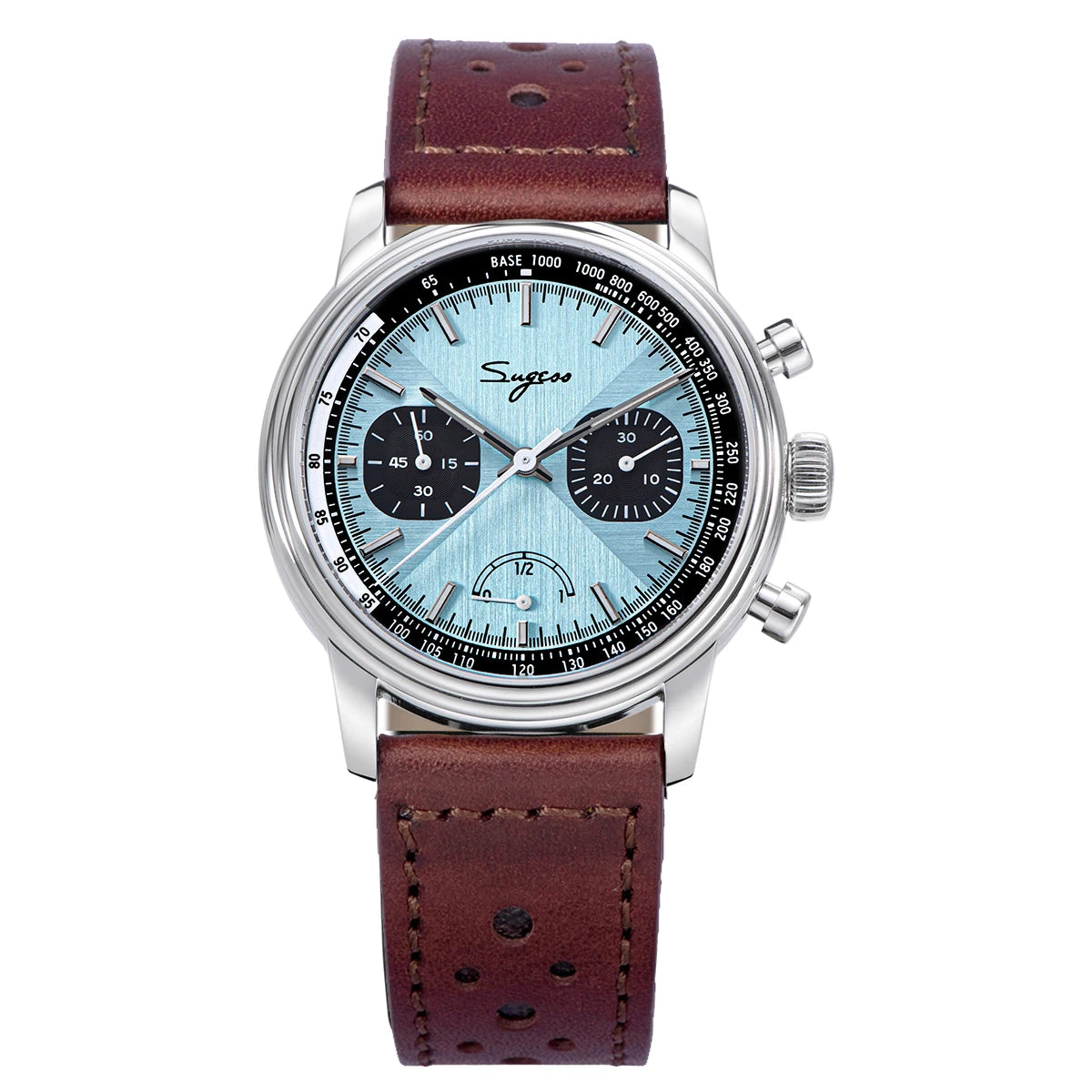 Sugess Watch of Men Pilot 1963 Wristwatches ST1906 Chronograph Handwind Movement Domed Sapphire Waterproof PowerReserve Lume V2
