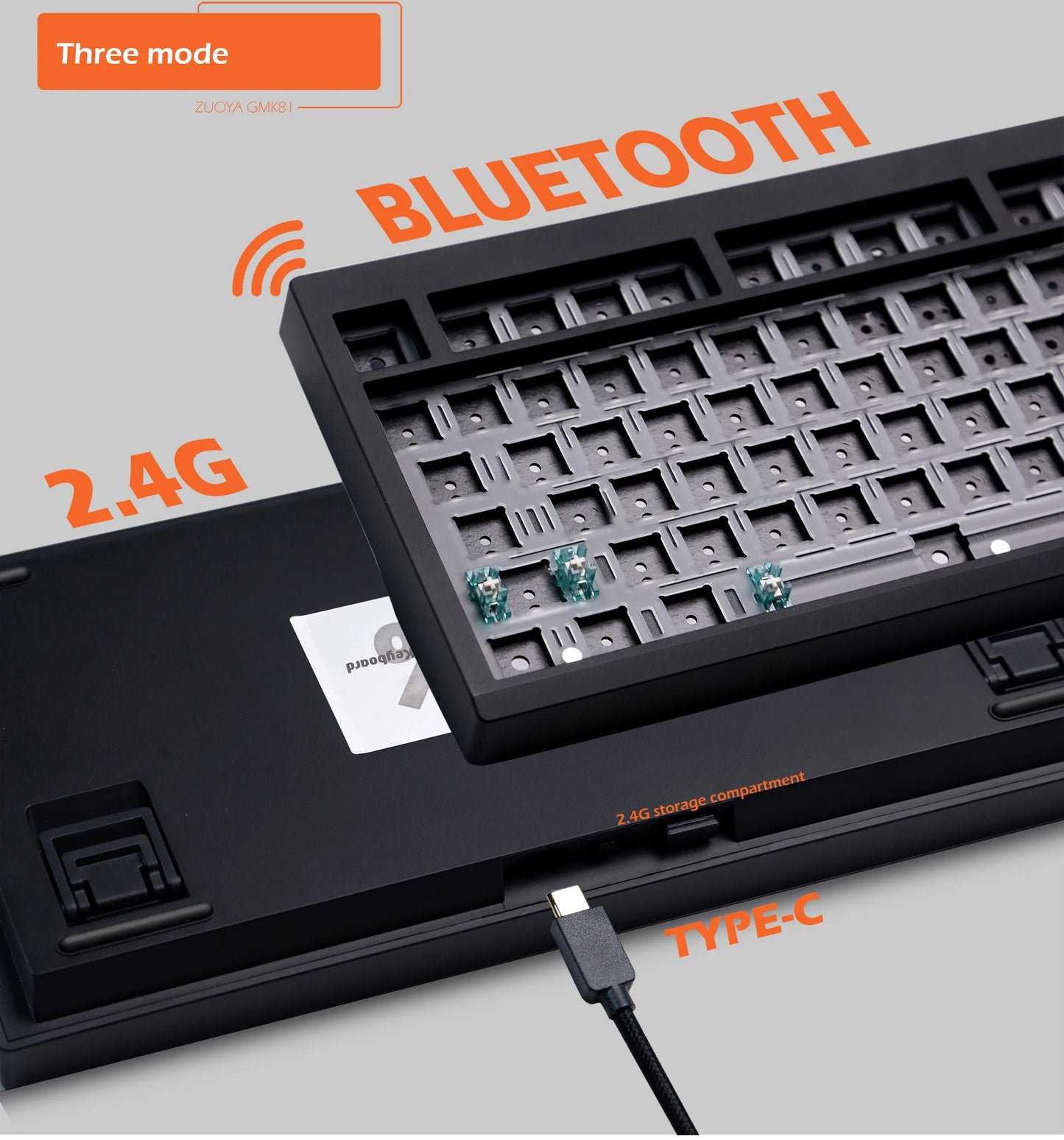 Kit de teclado mecânico ZUOYA GMK81 Hot-swappable Bluetooth 2.4G sem fios com retroiluminação RGB, estrutura gasket, suporte para
