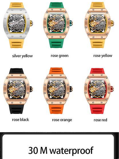 ONOLA Luxury Automatic Watch Men Fashion Hollow Silicone Waterproof Mechanical Watch Men Military Sports Watch Clock