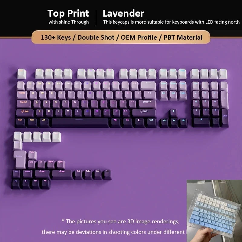 Conjunto de 133+ teclas OEM em gradiente para teclado mecânico gaming com switches Cherry MX, PBT retroiluminado RGB, layout ISO