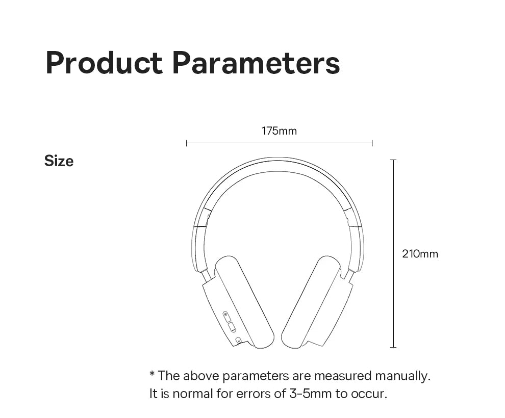 Auscultadores Over-Ear Sem Fios Bluetooth 5.3 Baseus – Driver HiFi de 40mm, Headset Dobrável com 70H de Autonomia e Áudio Espacial