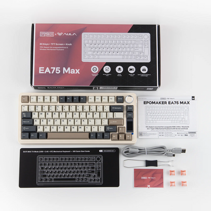 Teclado Mecânico Sem Fios EPOMAKER X AULA EA75 MAX 75% Layout ANSI US Hot-Swap Gasket com Fios/BT/2.4GHz com Ecrã e Botão Rotativo