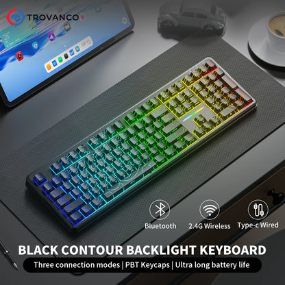 Teclado Bluetooth V108 Pro para escritório, baixo ruído, 2.4G, com e sem fios, layout completo, membrana com retroiluminação RGB